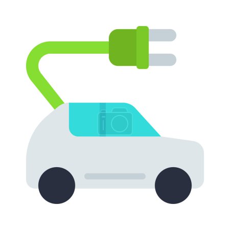 Téléchargez les illustrations : Fiche de voiture électrique icône latérale sur fond blanc - en licence libre de droit