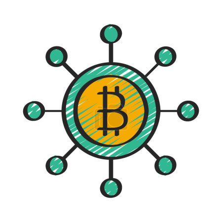 Téléchargez les illustrations : Bitcoin réseau icône vectoriel illustration design - en licence libre de droit
