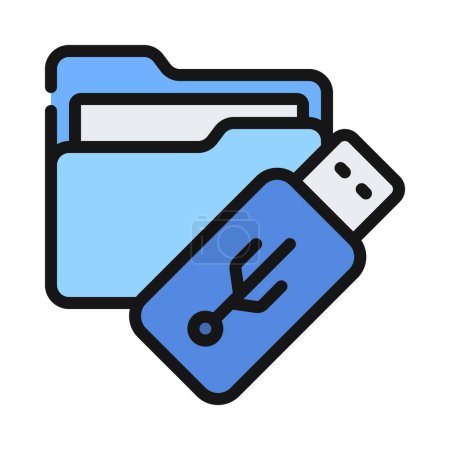 Téléchargez les illustrations : Icône de dossier de clé USB, illustration vectorielle - en licence libre de droit