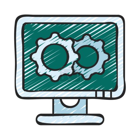 Téléchargez les illustrations : Icône de configuration de l'ordinateur, illustration vectorielle - en licence libre de droit