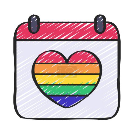 Téléchargez les illustrations : Lgbt coeur amour avec fierté drapeau sur calendrier - en licence libre de droit