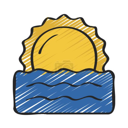 Téléchargez les illustrations : Illustration vectorielle de l'icône Sunrise Ocean web - en licence libre de droit