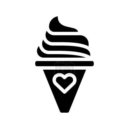 Téléchargez les illustrations : Cône de crème glacée avec icône plate signe cardiaque, illustration vectorielle - en licence libre de droit