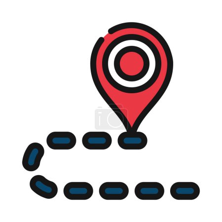 Téléchargez les illustrations : Illustration vectorielle de l'icône Localisation et itinéraire pointillé - en licence libre de droit