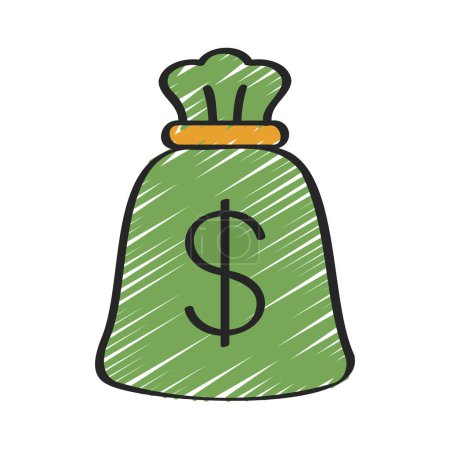 Ilustración de Bolsa de dinero con icono de signo de dólar, ilustración de vectores - Imagen libre de derechos