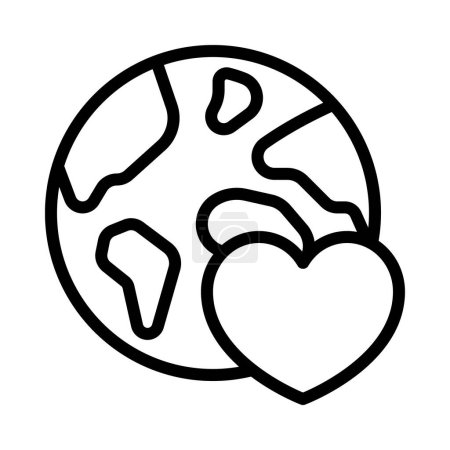 Illustration for World map with heart earth icon vector outline illustration - Royalty Free Image