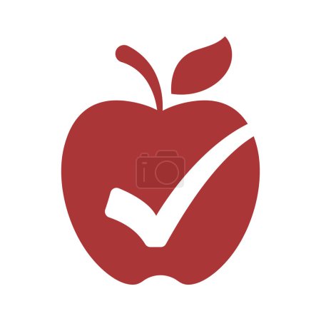Illustration for Apple Red Glyph Style With Check Mark - Royalty Free Image