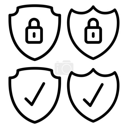 Illustration for Check Mark And Lock Shields Outlines - Royalty Free Image