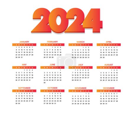 Illustration for Calendar Horizontal White Background Orange Gradient - Royalty Free Image