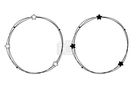 Illustration for Two Circle Star Frames Hand Drawn - Royalty Free Image