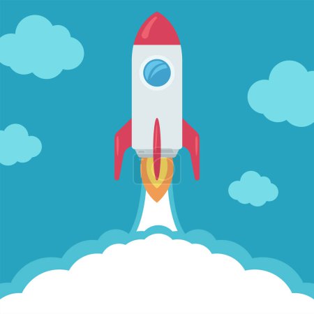 Illustration for Space rocket ship Past Clouds Flight icon, vector illustration - Royalty Free Image