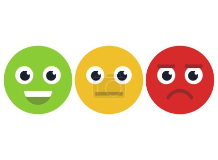 Illustration for Three Feedback Emoji Happy Sad Medium Flat Style - Royalty Free Image