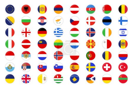 Illustration for Set Of All Europe Flags Circles Shine And Shadow - Royalty Free Image
