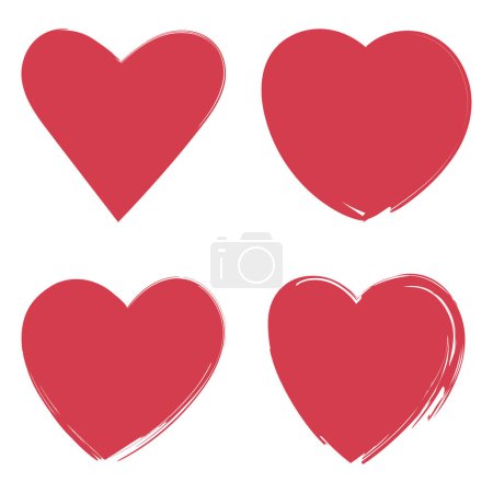 Ilustración de Conjunto de cuatro corazones de pincelada, ilustración vectorial - Imagen libre de derechos