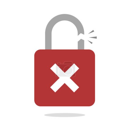 Illustration for Padlock Broken With Cross - Royalty Free Image