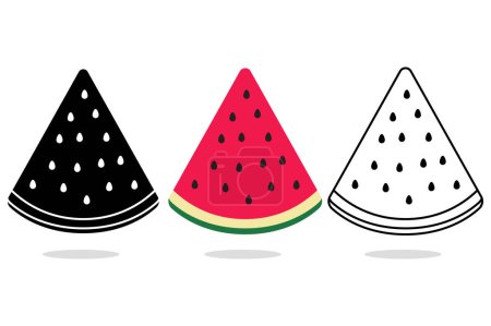 Téléchargez les illustrations : Coupe de pastèque Fruit plat Glyphe contour, illustration vectorielle - en licence libre de droit