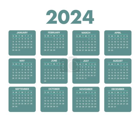 Ilustración de 2024 Calendario Horizontal, ilustración vectorial - Imagen libre de derechos