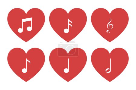 Téléchargez les illustrations : Hearts Music Notes Set, illustration vectorielle - en licence libre de droit