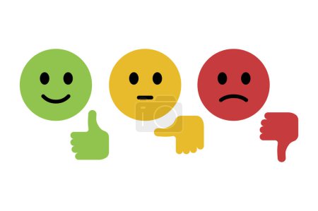 Illustration for Emoji Reviews With Thumbs Up And Down, vector illustration - Royalty Free Image