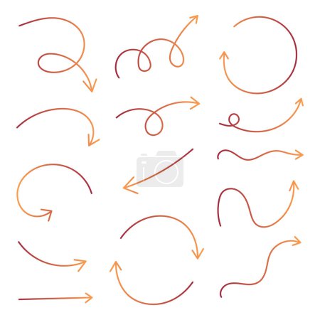 Illustration for Thin Scribble Lines Arrows Set Orange Red Gradient - Royalty Free Image