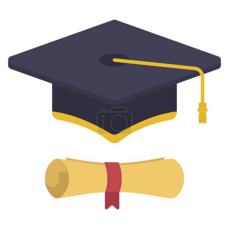 Ilustración de Sombrero de graduación y Diploma icono aislado, ilustración vectorial - Imagen libre de derechos
