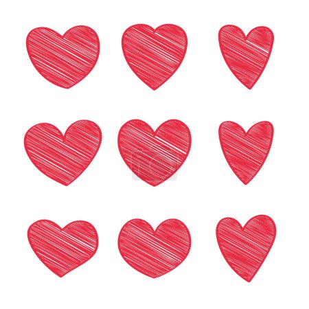 Ilustración de Conjunto de líneas rojas Doodle Hearts - Imagen libre de derechos