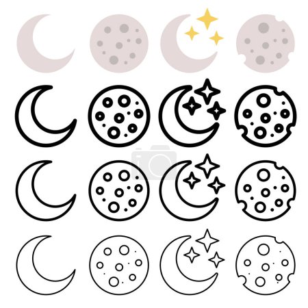 Illustration for Moons Thick To Thin Outline And Flat - Royalty Free Image