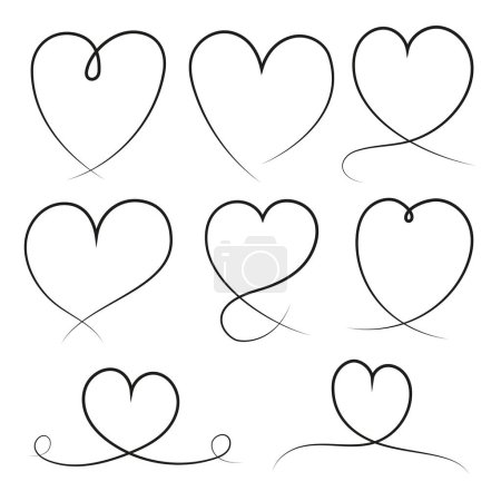 Illustration for Set Of Black Hand Drawn Loop Hearts - Royalty Free Image