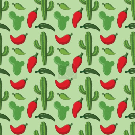 Cacti And Peppers Seamless Vector Pattern Design