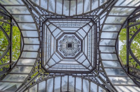 The top of the neo-Gothic steel gate of the church of Saint Nicholas, located in the center of Szewna.The dome of a beautiful historic and unusual church gate made of steel, cast iron and glass from 1895 . 