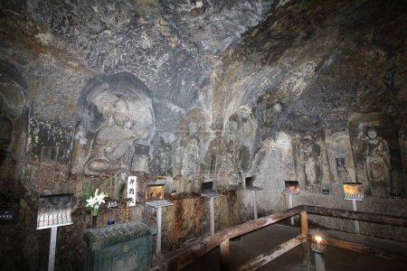 Kamakura, Japan -March 4, 2024: cave at Hase-kannon temple complex,