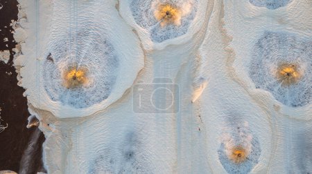 Photo for Aerial view of effluent discharge from a pulp and paper mill into a water body. - Royalty Free Image