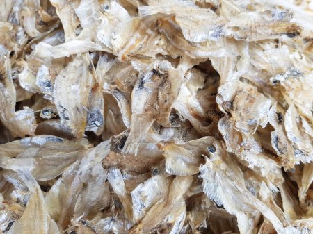 Cilacap, Indonesia - April 12, 2024 : A pile of dried sea fish, this dried fish is called salted fish or salted fish.