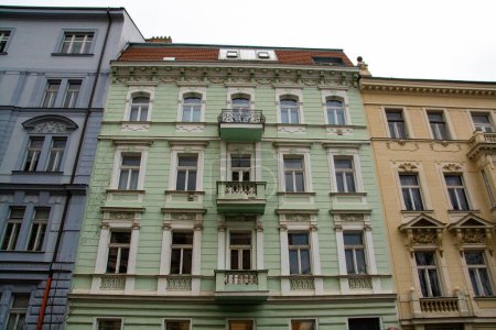 Bohemian architecture of brightly colored buildings in Prague