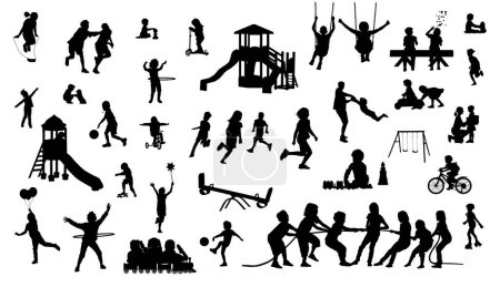 Kids playing silhouettes.Children's playing in the park