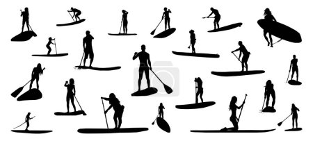 SUP silhouette.Stand Up Paddleboarding silhouette.SUP silhouette SVG vector on white background.