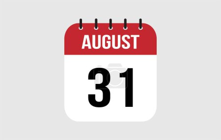 31 August Calendar. August Calendar Vector Illustration.