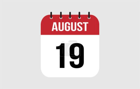 19 August Calendar. August Calendar Vector Illustration.