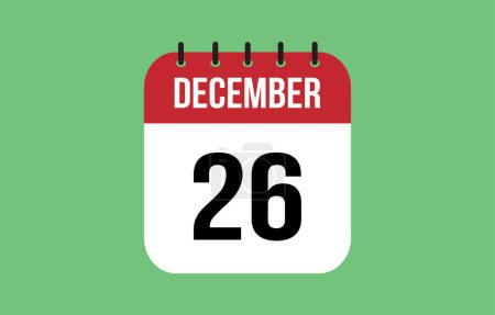 26 December Calendar. December Calendar Vector.