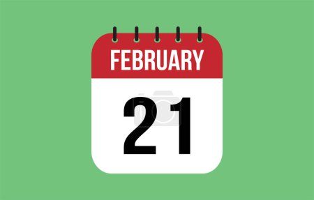 21 February calendar icon. Green calendar vector for February weekdays. Calendar page design on isolated background