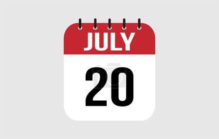 20 July Calendar. July Calendar Vector Illustration.