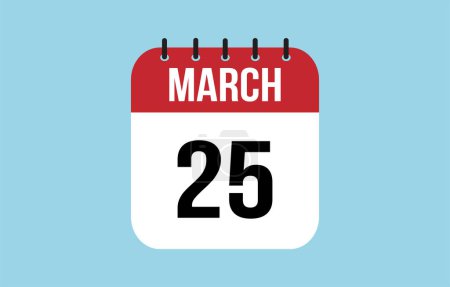 25 March Calendar. March Calendar Vector Illustration.