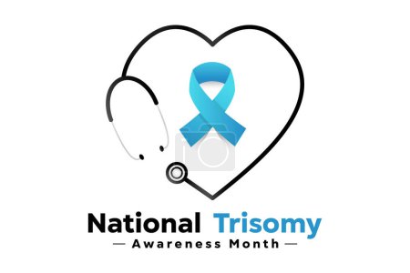 National Trisomy Awareness Month (March).  Heart-shaped stethoscope and ribbon. cards, banners, posters, social media, and more. White Background.