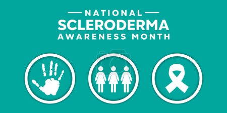 Mes Nacional de Concientización sobre la Esclerodermia. Mano, icono de la gente y cinta. Ideal para tarjetas, pancartas, carteles, redes sociales y más. Fondo verde.