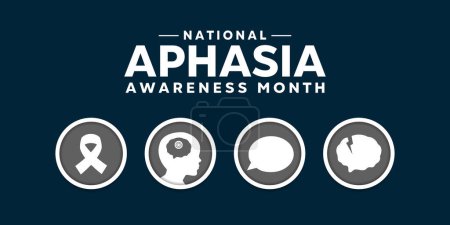 National Aphasia Awareness Month. Ideal für Karten, Banner, Poster, soziale Medien und vieles mehr. Dunkelblauer Hintergrund.