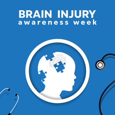 Brain Injury Awareness Week. Human and Stethoscope. Great for cards, banners, posters, social media and more. Blue background. 