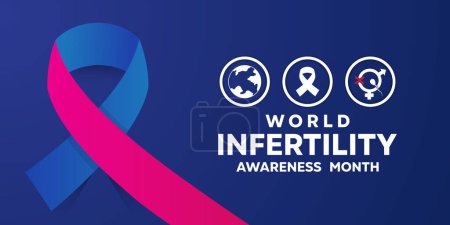 Illustration for World Infertility Awareness Month. Earth, ribbon and gender icons. Great for cards, banners, posters, social media and more. Blue background. - Royalty Free Image