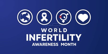 Illustration for World Infertility Awareness Month. Earth, ribbon, gender and heart icons. Great for cards, banners, posters, social media and more. Blue background. - Royalty Free Image