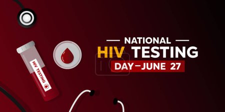 National Hiv Testing Day. Sample,blood and stethoscope. Great for cards, banners, posters, social media and more. Red background.
