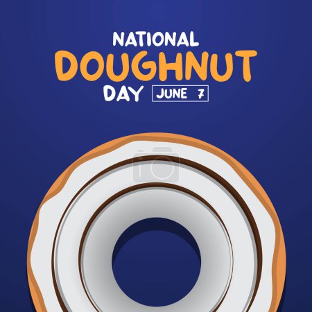 Ilustración de Día Nacional del Donut. Ideal para tarjetas, pancartas, carteles, redes sociales y más. Fondo azul. - Imagen libre de derechos